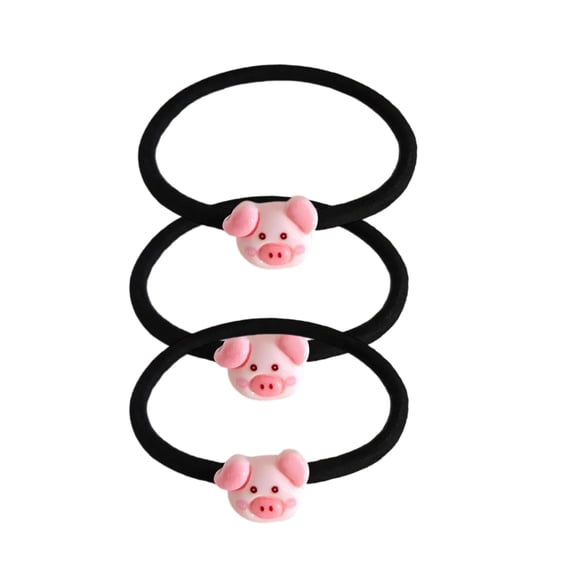 3PCS Adorable Piggy Hair Elastics, Gentle Hold Hair Ropes for Long Short Curly Styling Accessories