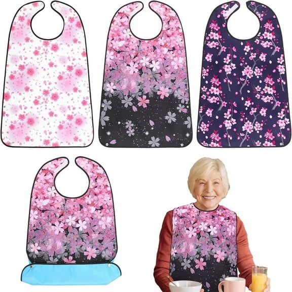 3PCS,Adult Bibs for Women Washable Bib Reusable Waterproof Clothing Protector with Optional Crumb Catcher