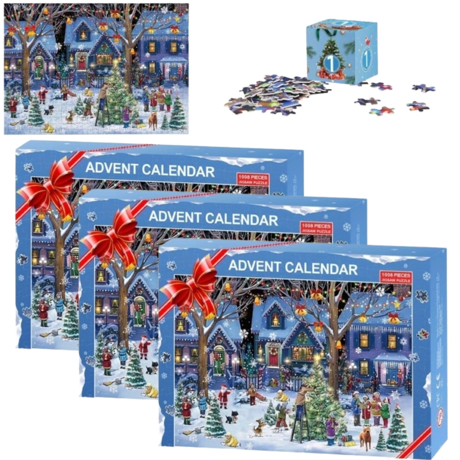 3PCS Advent Calendar 2024 Christmas Puzzles for Adults 1008 Pieces