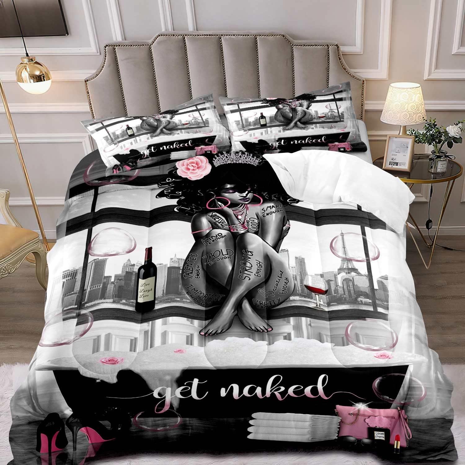 3PCS African American Black Girl Comforter Set, King Size Comforter Set