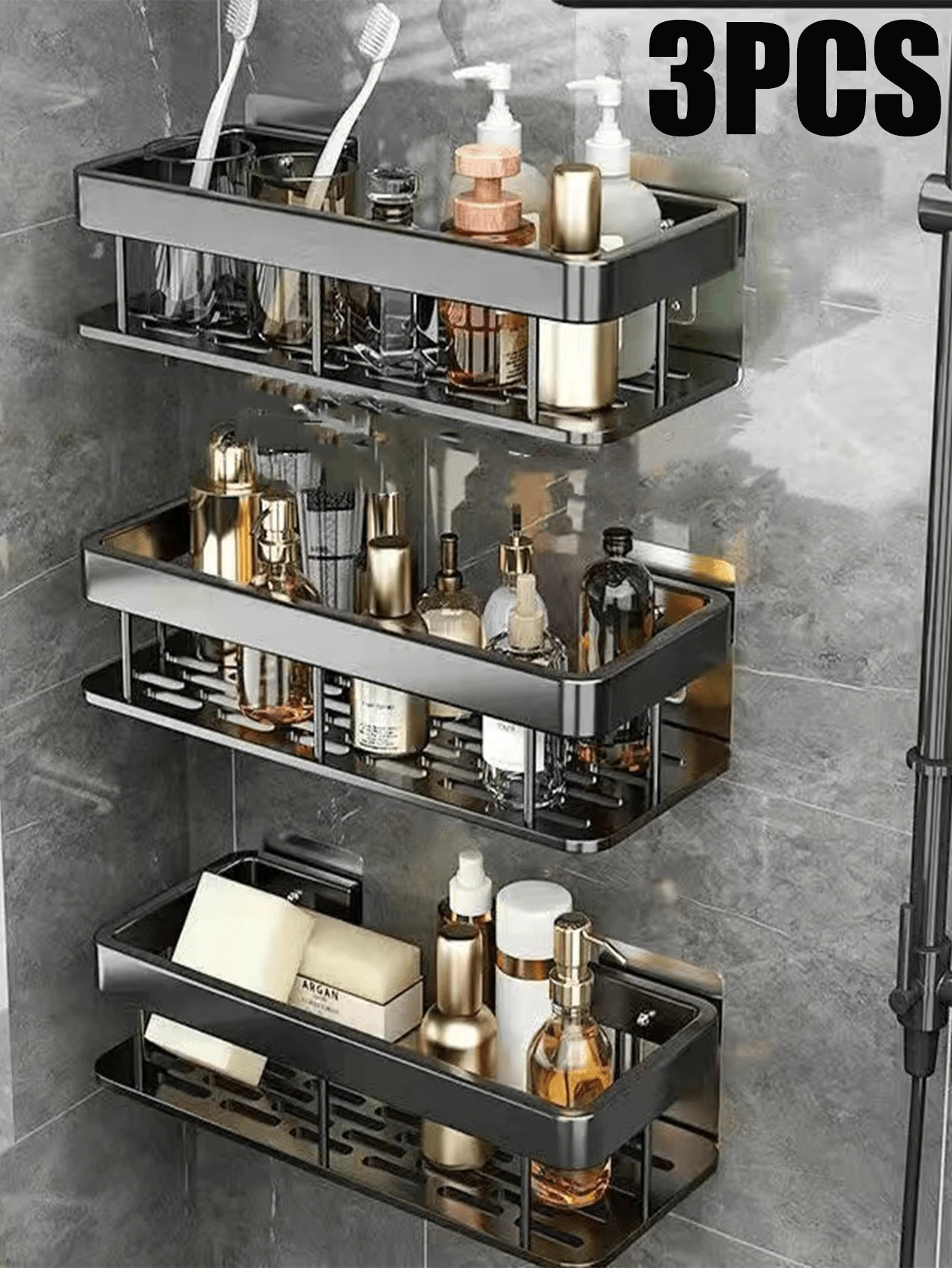 3PCS Aluminum Shower Shelf, Adhesive Bathroom Shelves, No Drilling ...