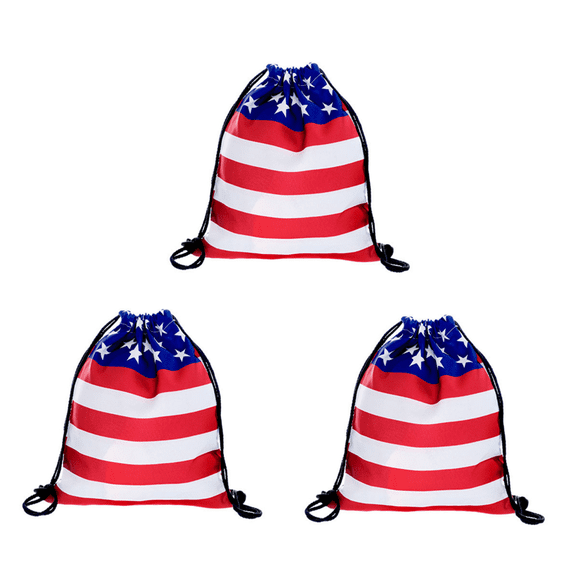 3PCS American Flag Drawstring Backpack, Portable Gym String Bag for Travel Swimming Beach Trips