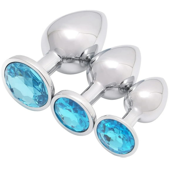 3PCS Anal Sex Toys Set Jewelry Design Stainless Steel Anal Butt Plug Set,Adult Sex Toys for Couples Male Female-Light Blue
