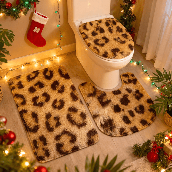 3PCS Animal Print Toilet Rug Set-Leopard & Tiger Bathroom Mat, Non-Slip Floor Mat for Bath, Kitchen,floor