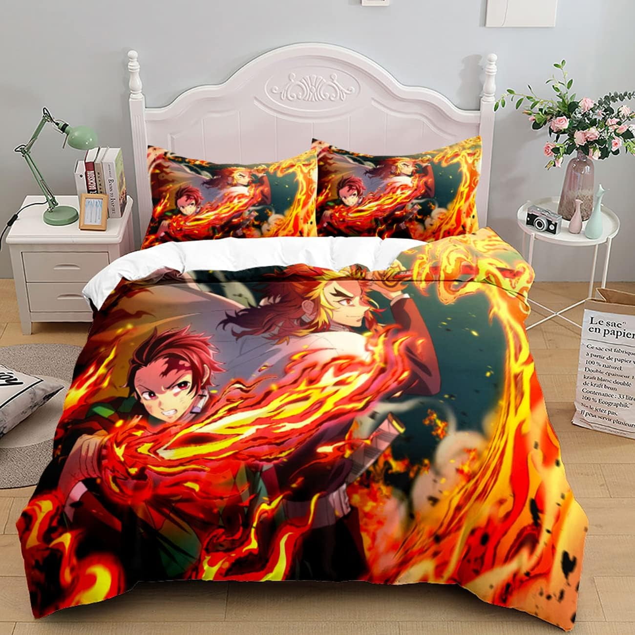3PCS Anime Bedding Set,Anime Comforter Duvet Cover Set Twin Full Queen