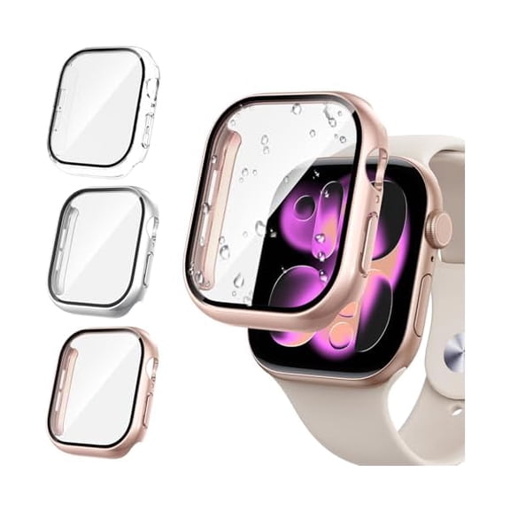 [3PCS for Apple Watch Screen Protector Case Series 11/10 46mm Accessories, iWatch Protective Face Cover for Women Men, Tempered Glass Film Hard Bumper for iPhone Watch 46 mm