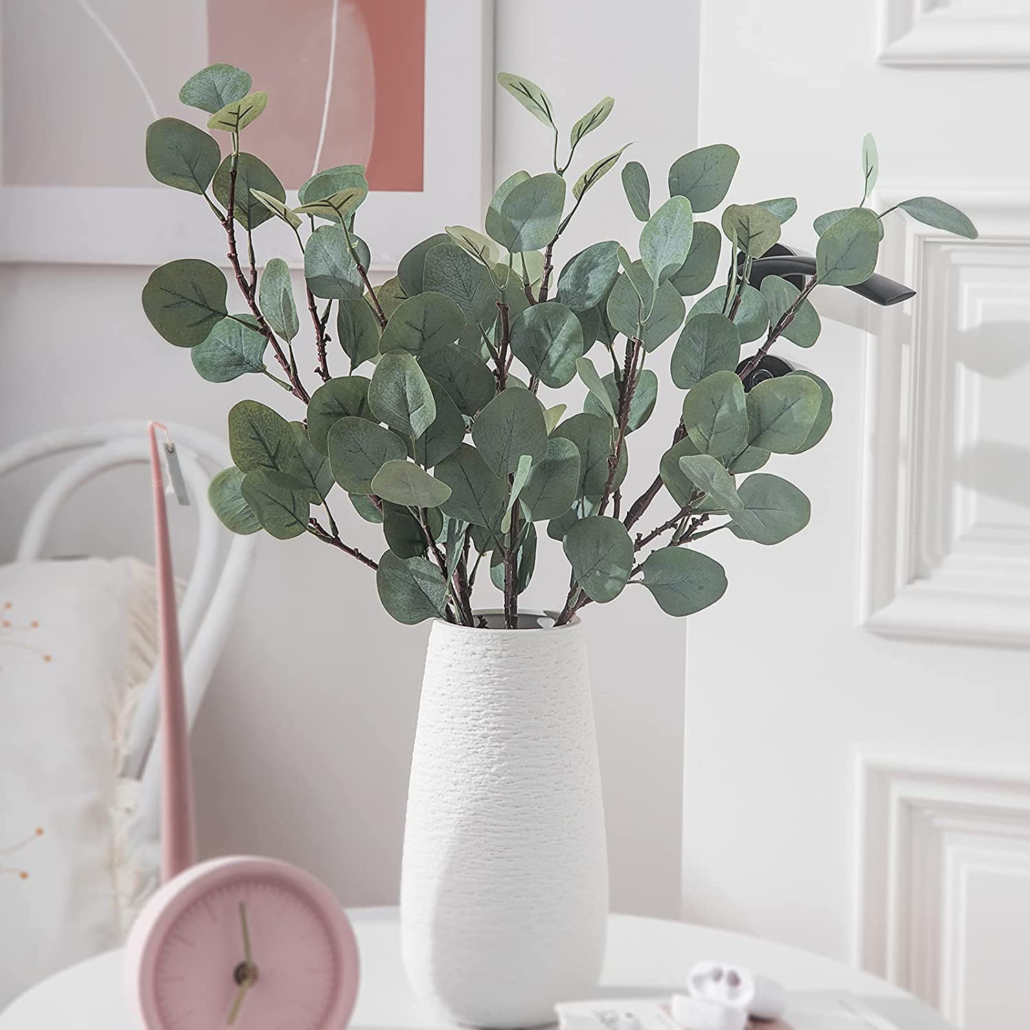 3PCS Artificial Eucalyptus Leaves Stems, 25" Tall Faux Eucalyptus Leaf Fake Greenery Plants Branches Floral for Vase Filler Home Party Wedding Arrangement Spring Decoration