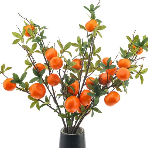 3PCS Artificial Orange Tree Branches Fake Fruit Tangerine Plants Twig Picks for Home Décor Office Wedding Window Props 37.4 Inch