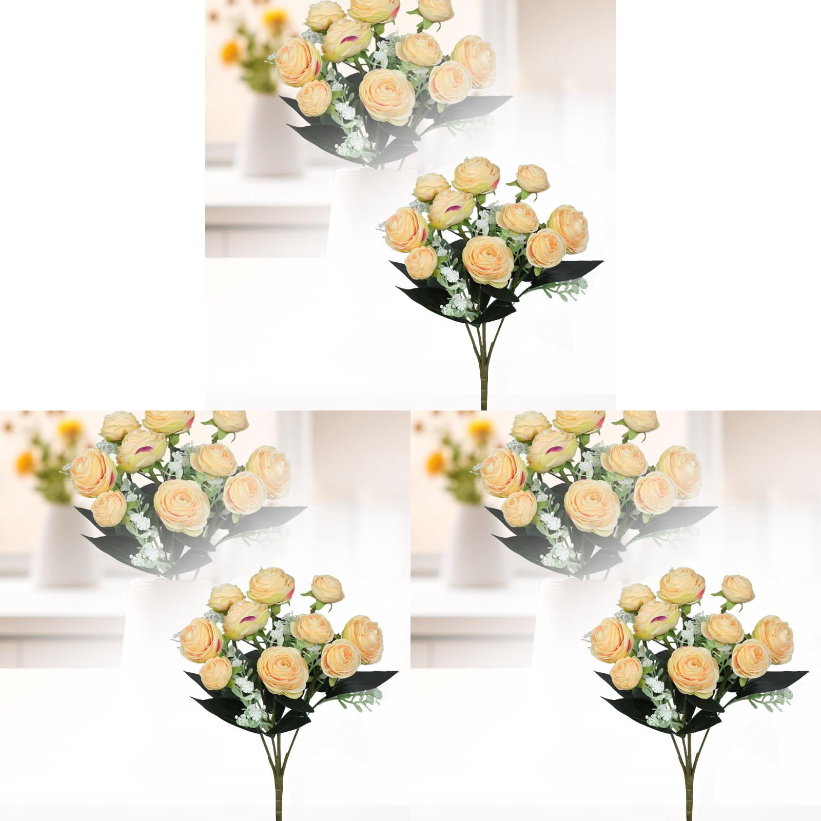3PCS Artificial Roses Bouquet - Real Touch Silk Flowers with Long Stems ...