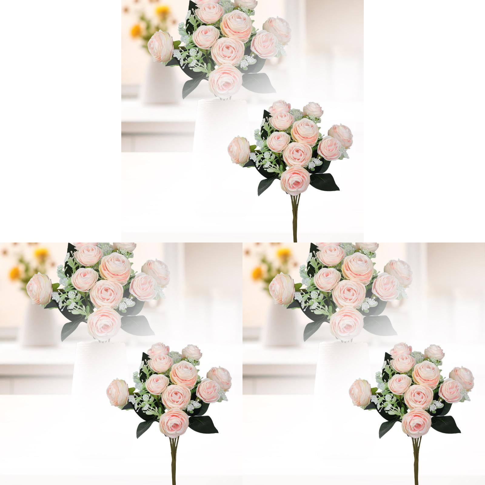 3PCS Artificial Roses Bouquet - Real Touch Silk Flowers with Long Stems ...