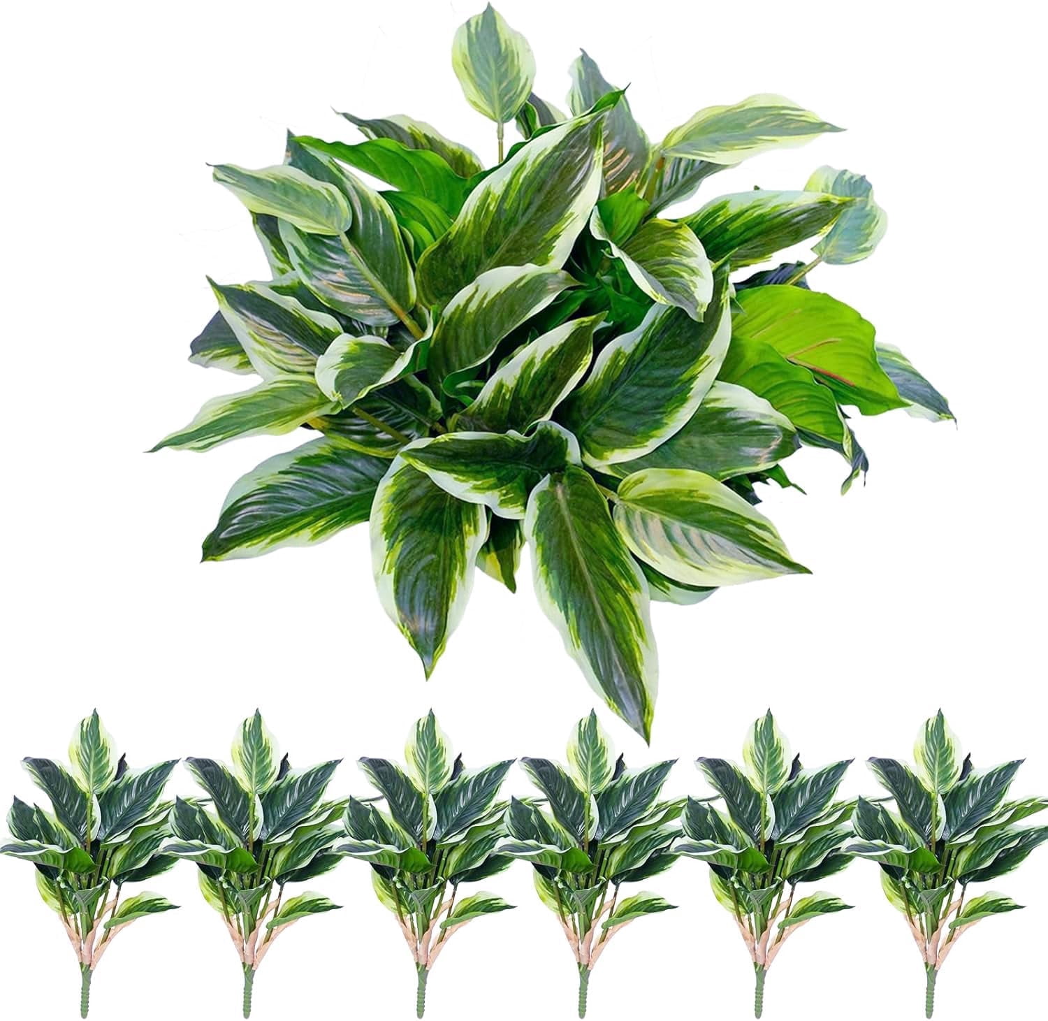 3PCS Artificial Tropical Green Plants – 15.75" Fake Hostas Outdoor Artificial Plants, UV Resistant, Faux Green Leaf Stems for Porch, Patio, Balcony, Garden Planter or Indoor Décor