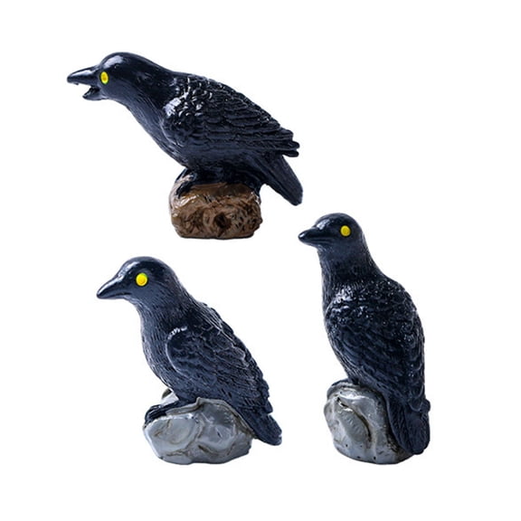 3PCS Artistic Bird Figures Natural Build Birds Excellent Miniature Jackdaw Decors For Garden View And Top Embellishment