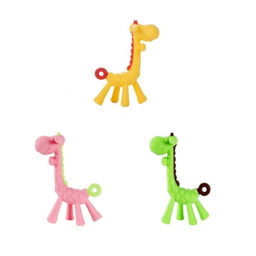 3PCS BPA Free Silicone Giraffe Baby Teether Toy with Storage Case, for 3 Months Above Infant Sore Gums Pain Relief and Baby Shower, Baby Teething Toys (Yellow,Pink,Green)