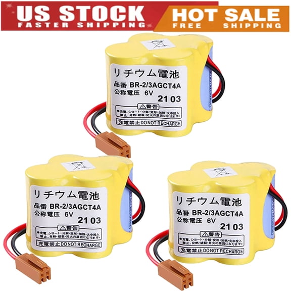 3PCS BR-2/3AGCT4A 6V 4400mAh Replacement Lithium Battery with Brown Plug for FANUC Controls A98L-0031-0025 CNC System