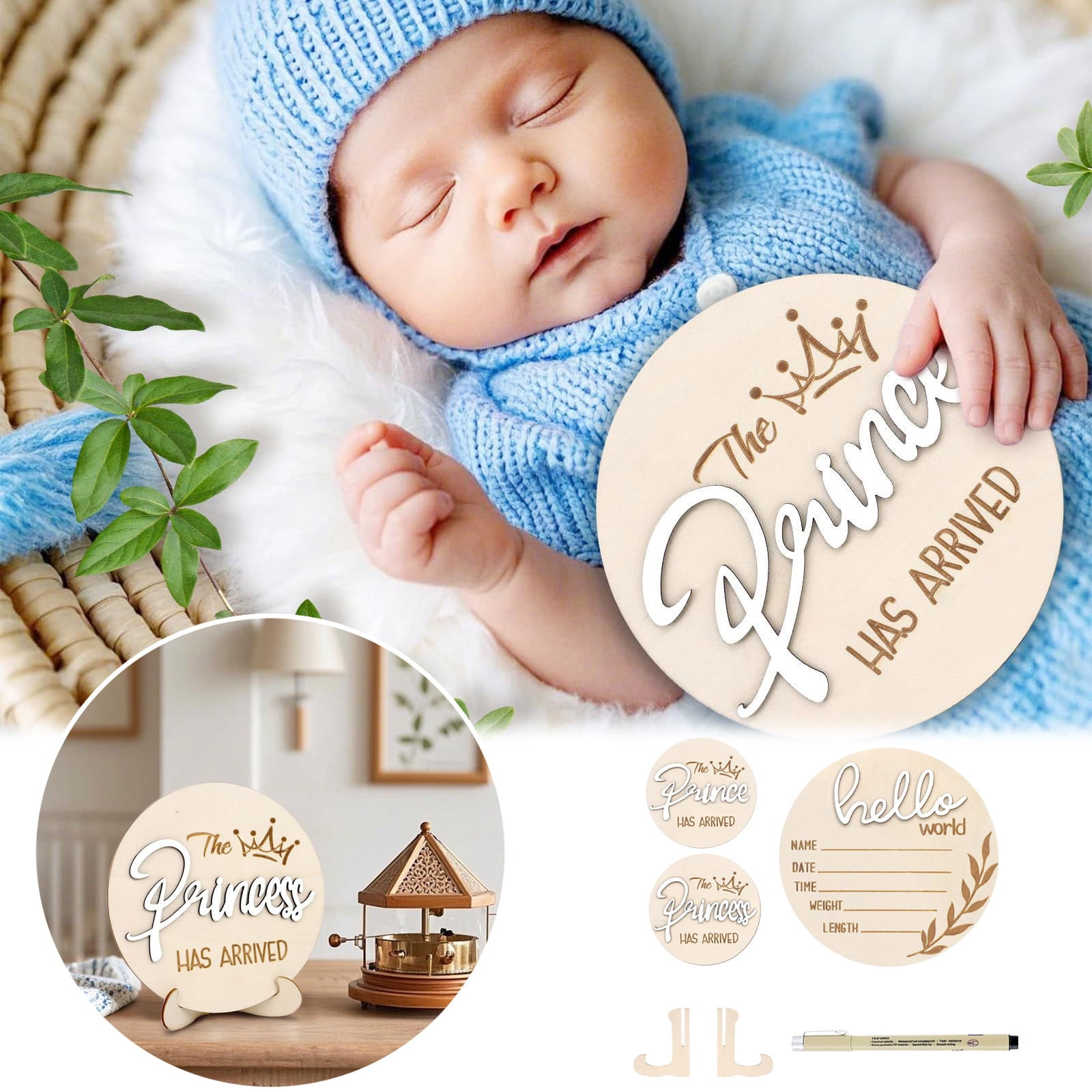 3PCS Baby Announcement Sign, Hello World Welcome Baby Sign w/Marker Pen ...