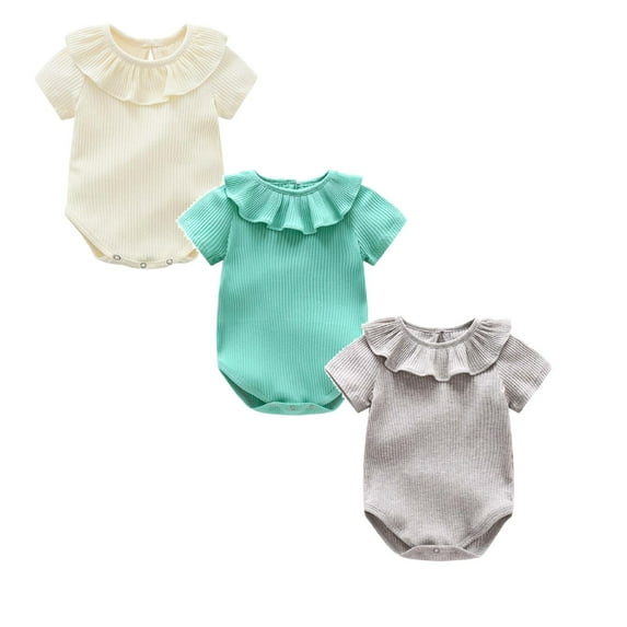 3PCS Baby Clothes for Girls Baby Bodysuit Soft Ruffle Collar Base Onesie Pajamas Baby Clothing