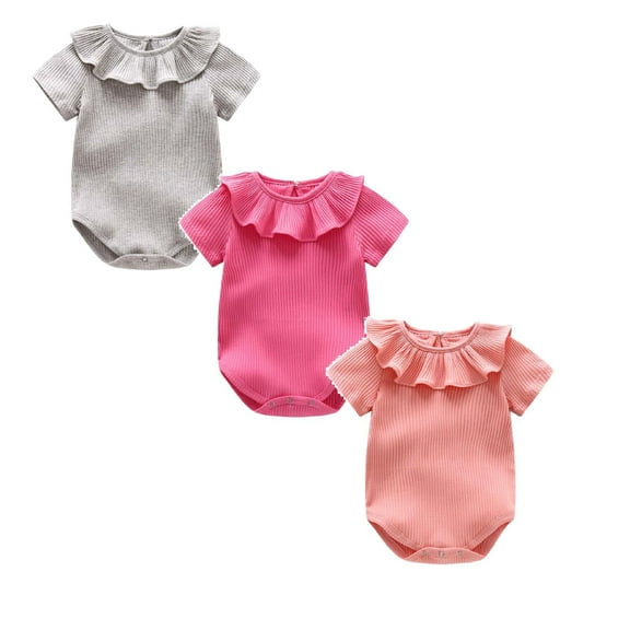 3PCS Baby Clothes for Girls Bodysuit Soft Ruffle Collar Backed Onesie Pajamas Preemie Sleepers