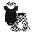 thumbnail image 1 of 3PCS Baby Girl Sleeveless Lace solid color Tops + Cow Printed Flared Wide-Leg Pants + Headband Toddler Summer Outfits Set Clothes, 1 of 5