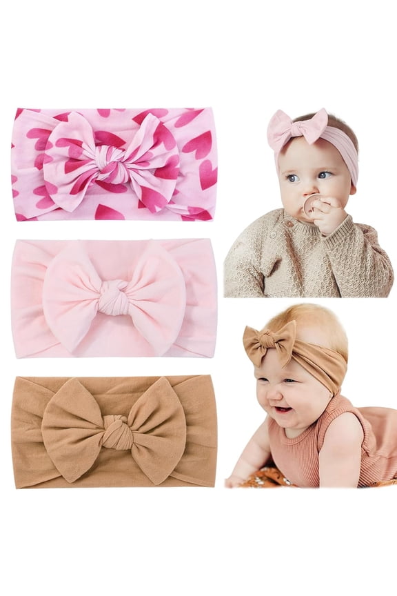 3PCS Baby Nylon Headbands, Hair Bow Elastics Hairbands, for Baby Girls Newborn Infant Toddlers Kids