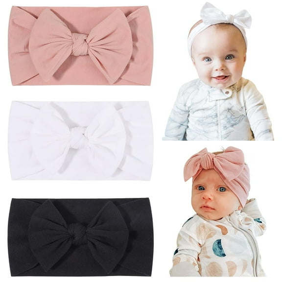 3PCS Baby Nylon Headbands, Hair Bow Elastics Hairbands, for Baby Girls Newborn Infant Toddlers Kids