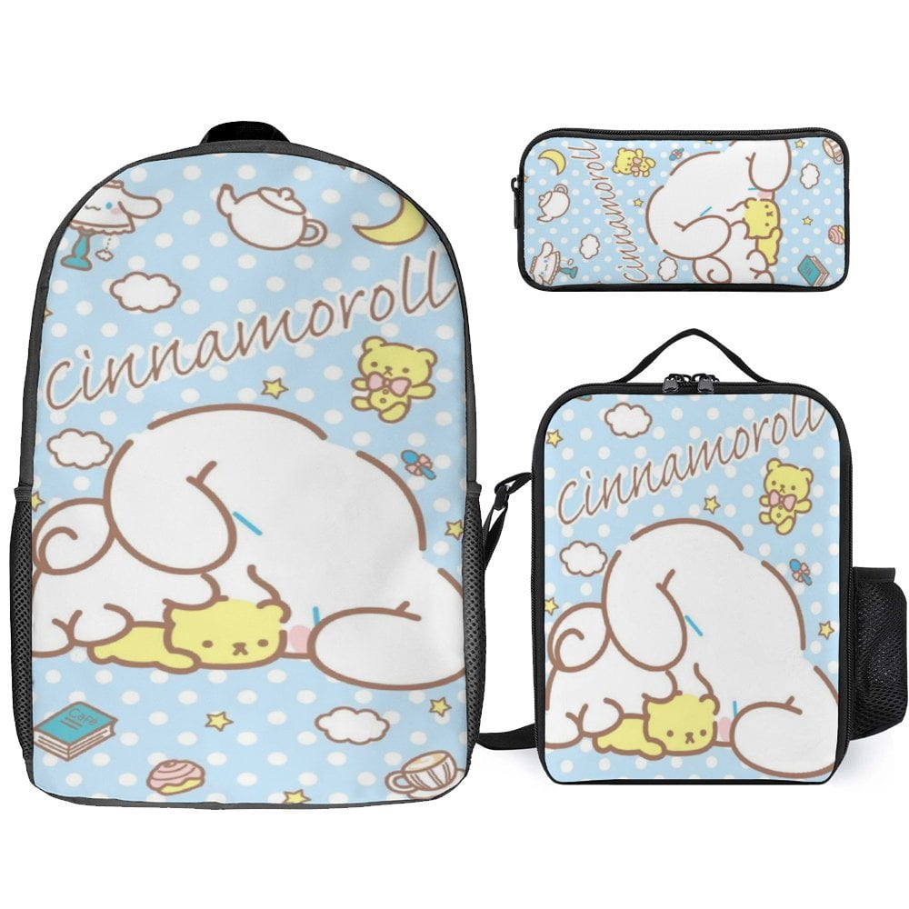 Showudesigns 3-Piece School Backpack Set With Lunch Box & Pencil Case - Pug Dog Print, White (For Kids 6-15 Years)