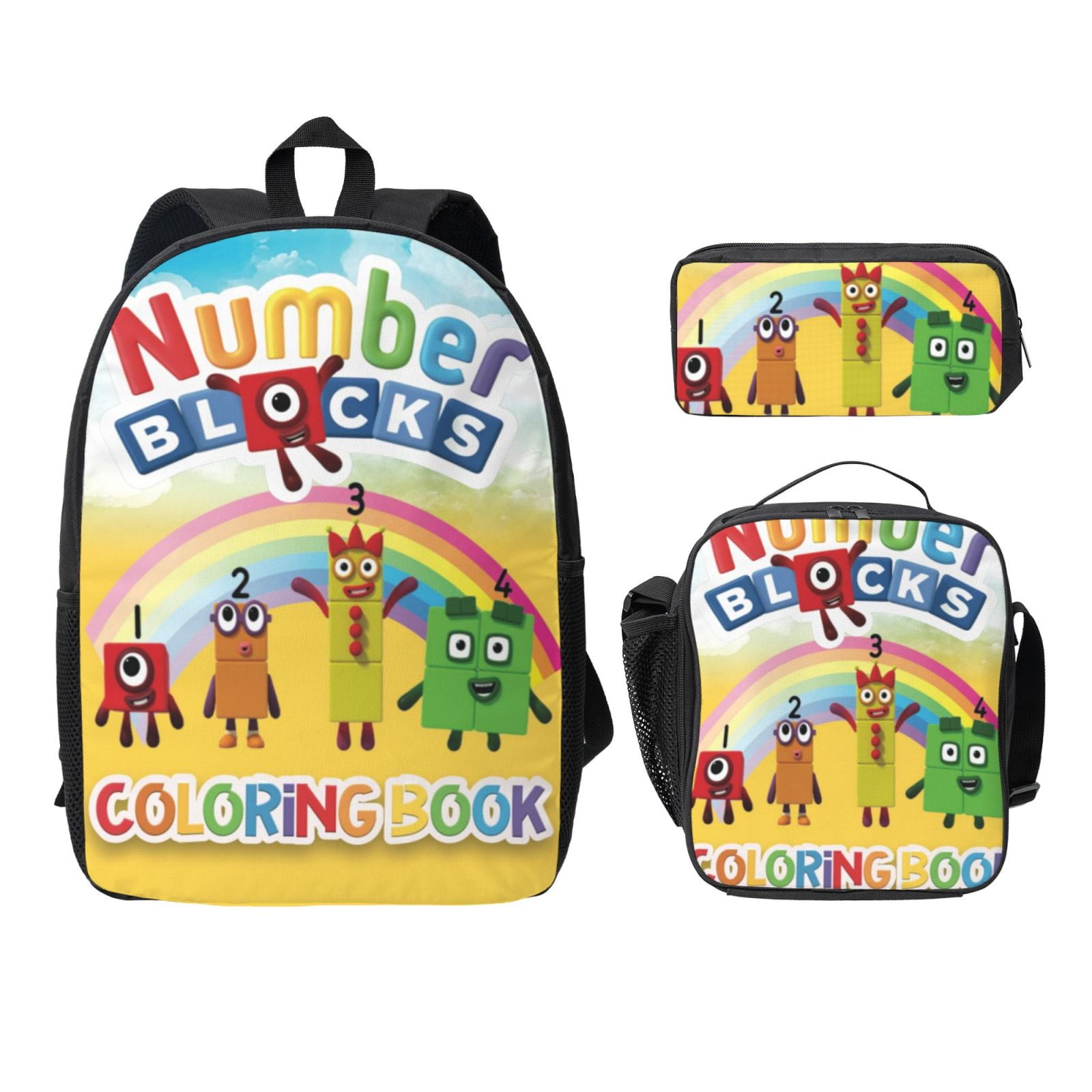 3PCS Backpack Set Numberblocks Casual Polyester Backpack with lunch bag ...