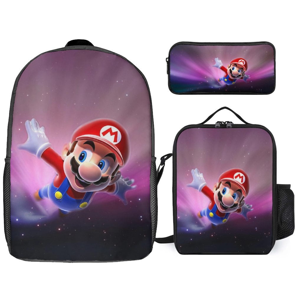 3PCS Backpac Set Super Mario Backpac with Lunch Bag Pencil Bag Cute ...