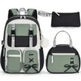 thumbnail image 1 of 3PCS Backpack Set, Waterproof Backpack with Lunch Box & Pencil Case for Travel Daypacks (Black Green), 1 of 7