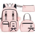 thumbnail image 1 of 3PCS Backpack Set, Waterproof Backpack with Lunch Box & Pencil Case for Travel Daypacks (Pink), 1 of 7