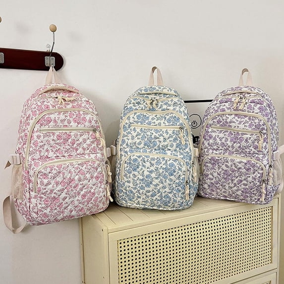 Lumtrix 3PCS Backpack Set for Teens Women Floral Print Backpack with Crossbody Bag & Pencil Case, Travel Backpack Pink