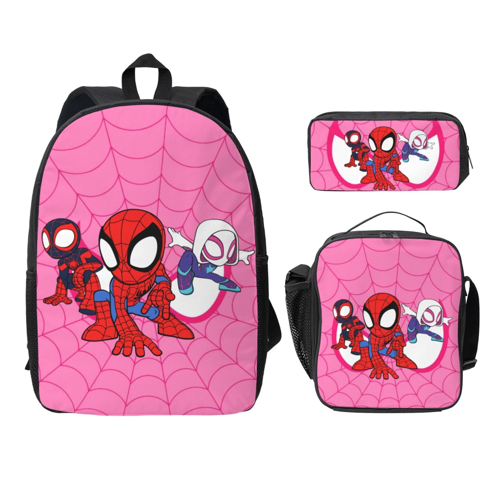 3PCS Backpack Set spiderman Casual Polyester Backpack with lunch bag and pencil case for Teenagers