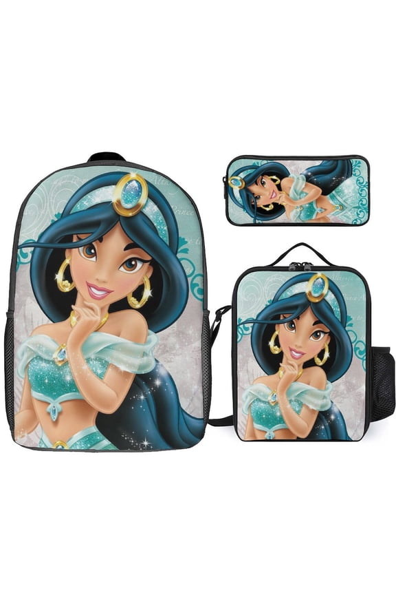 3PCS Backpack Set with Lunch Bag Pencil Case Aladdin Bookbags Knapsack Daypack Outdoor for Men Women