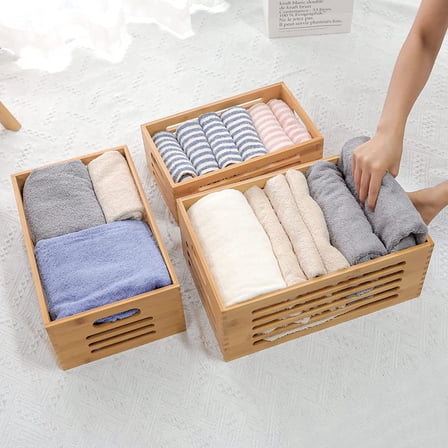 3PCS Bamboo Wood Storage Bins