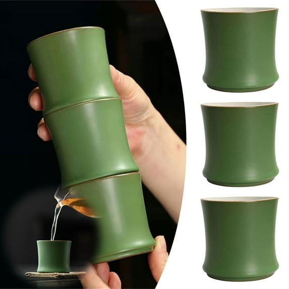 3PCS Bamboo tea cup Ceramic Cup Vintage Glaze Decorative Drinking Mug for for Tea Ceremony and Beverage Enjoyment