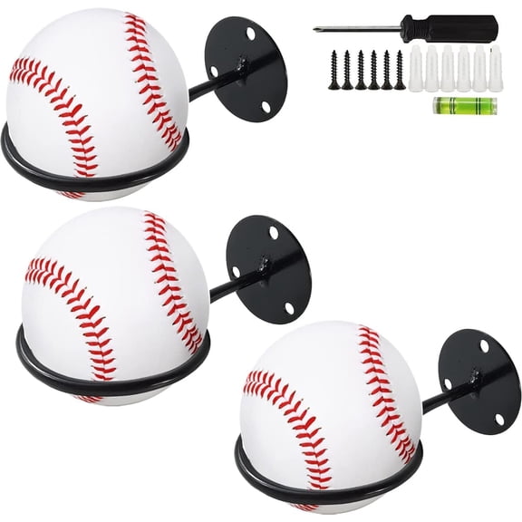 3PCS Baseball Display Memorabilia Holder Heavy-Duty Wall Mount Rack for Collectibles Steel