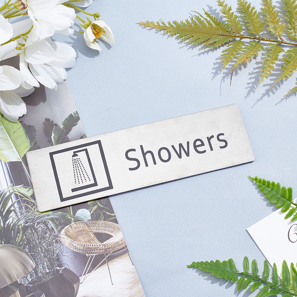 Shower Sign Sticker 3PCS Bathroom Door Sign Shower Stainless Steel Engraved Wall ...
