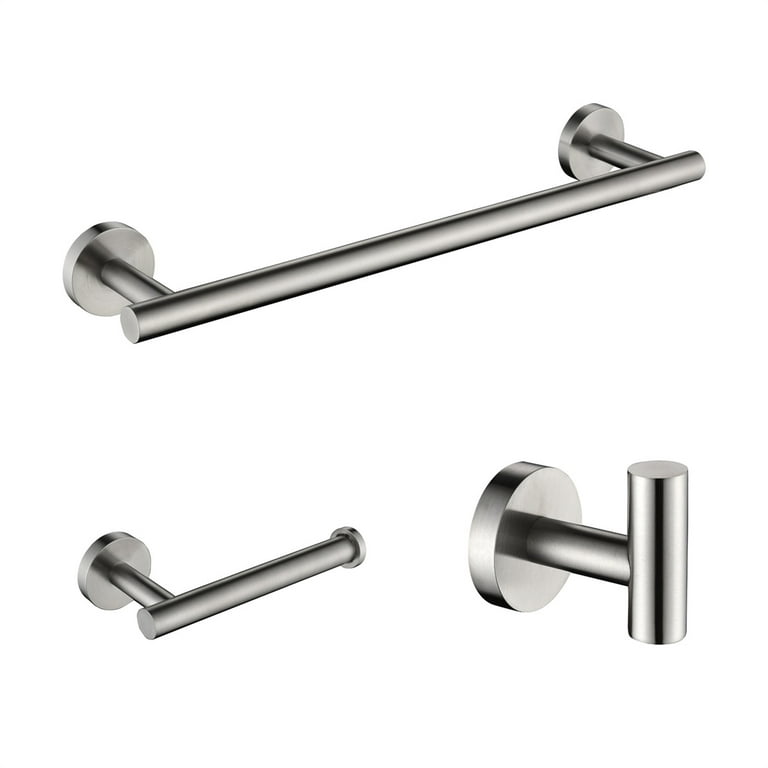 3PCS Bathroom Hardware Set, 3-Piece Bath Accessories Set Wall Mount  Includes Towel Bar, Heavy Duty Toilet Paper Holder Stainless Steel Round, Brushed  Nickel 