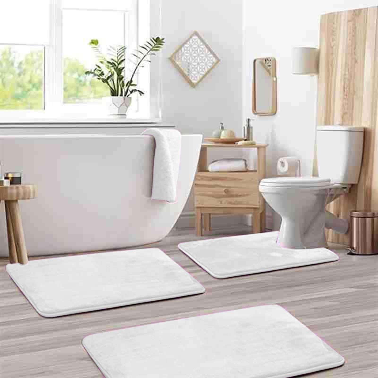 3PCS Bathroom Mat Set Super Absorbent Non-Slip Toilet Floor Mats U ...