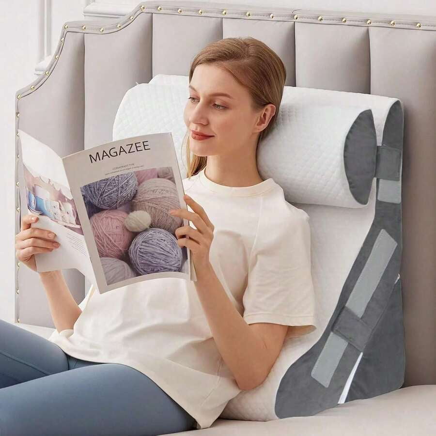 3PCS Bed Wedge Pillow for Headboard, Adjustable Wedge Pillow for Sleep Apnea, 23” Wide Triangle Pillow Wedge Set for After Surgery, Acid Reflux Relief, Snoring, Neck&Back Support, White/Grey