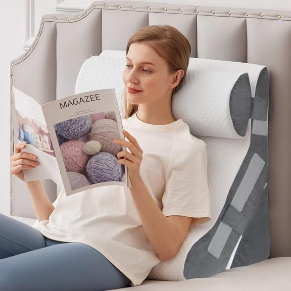 3PCS Bed Wedge Pillow for Headboard, Adjustable Wedge Pillow for Sleep Apnea, 23 Wide Triangle Pillow Wedge Set for After Surgery, Acid Reflux Relief, Snoring, Neck&Back Support, White/Grey