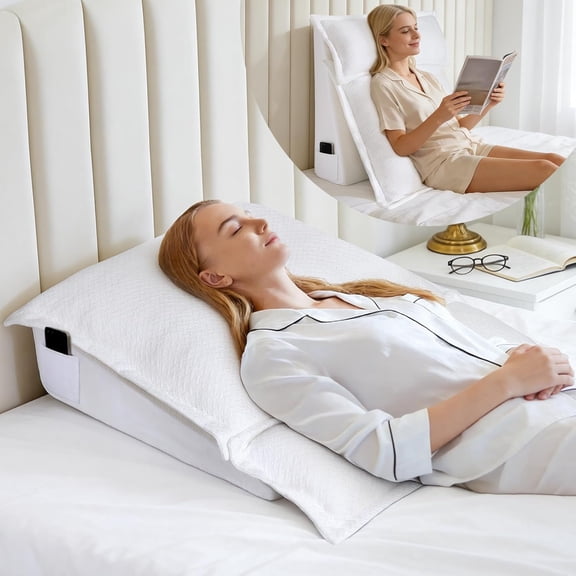 3PCS Bed Wedge Pillow Set for Sleeping, 10" Adjustable Triangle Pillow Wedges for Acid Reflux, Snoring, Back Pain Relief, After Surgery, Reading Pillow for Sitting in Bed Adult with Washable Cover