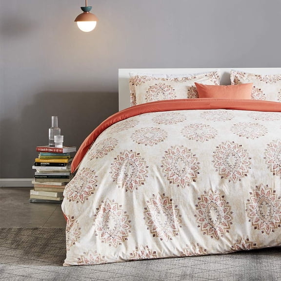 Sleep Zone Floral Duvet Cover Set, 2 Pieces Soft Cozy Textured Bedding Set, Damask Pattern Beige