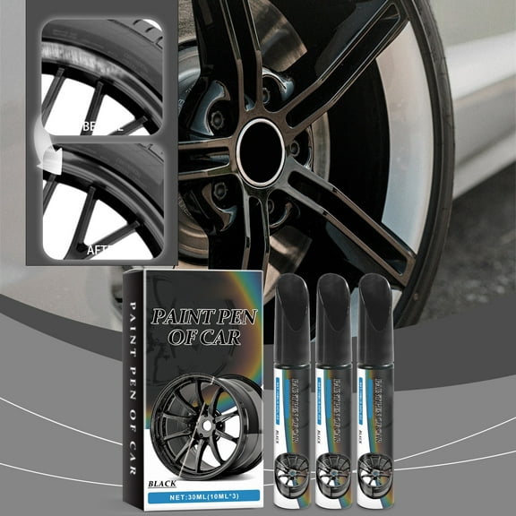 3PCS Black Car Wheel Scratch Repair Pen, Gloss Black Rim Touch Up Paint, Wheel Hub Scratch Repair, Rust-Proof Waterproof Automotive Precision-Tip Paint Pen,10ml