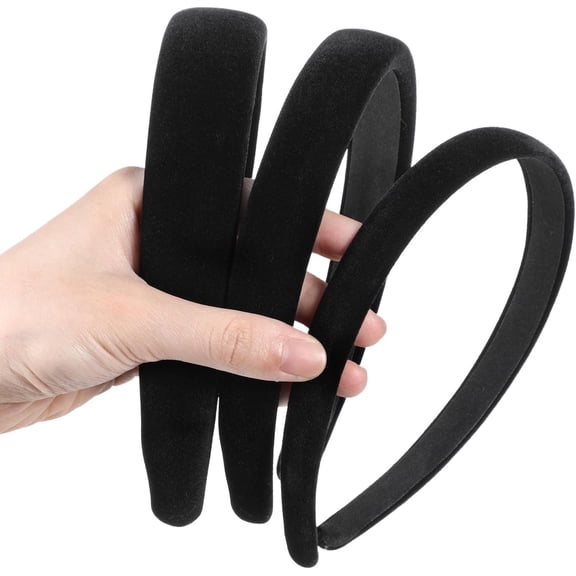 3PCS Black Velvet Padded Headband, Elegant Soft Simple Solid Puffy Headbands, Vintage No Teeth Plain Thick Velvet Hair Band Hoops Holiday Elastic Hair Accessories for Women Teen Girls Casual
