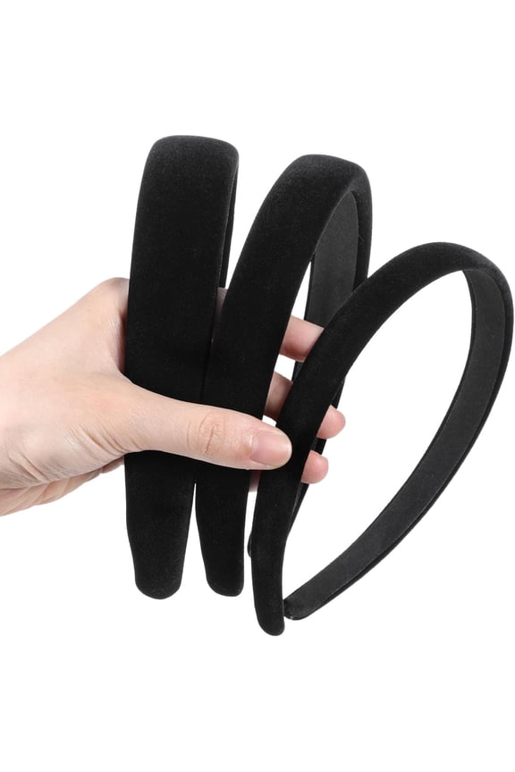 3PCS Black Velvet Padded Headband, Elegant Soft Simple Solid Puffy Headbands, Vintage No Teeth Plain Thick Velvet Hair Band Hoops Holiday Elastic Hair Accessories for Women Teen Girls Casual