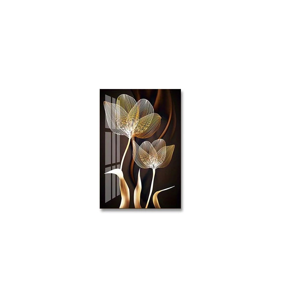 3PCS Black and Golden Flower Wall Art Canvas Painting for Living Room ...