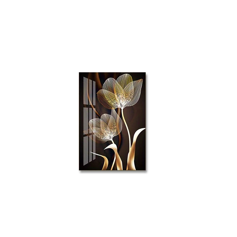 3PCS Black and Golden Flower Wall Art Canvas Painting for Living Room