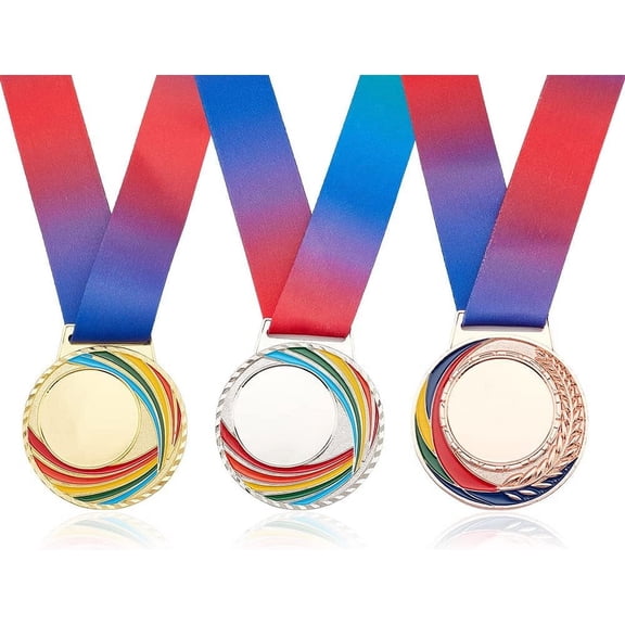 3PCS Blank Award Medals Gold Silver Bronze Medals Group with Neck Ribbons Winner Medals Prizes Alloy Make Your Own Medals Award Gift Round Medals 1box