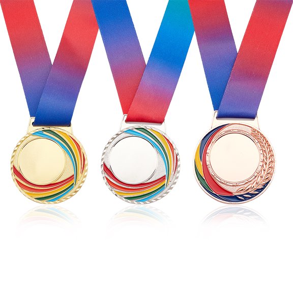 3PCS Blank Award Medals Gold Silver Bronze Medals Group with Neck Ribbons Winner Medals Prizes Alloy Make Your Own Medals Award Gift Round