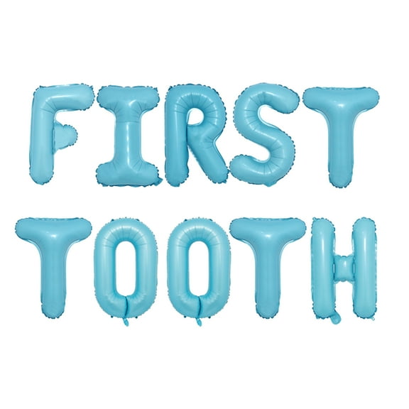 3PCS Blue First Tooth Letter Balloons and Tooth Shape Balloon Decorations boys First Tooth Birthday Party Supplies